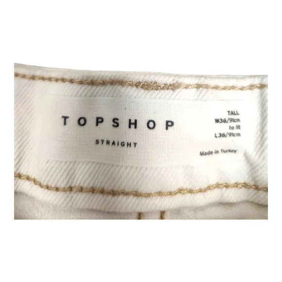 Topshop Straight Leg High Waisted Tall Jeans Size 14 Mom White Ivory - Picture 3 of 8